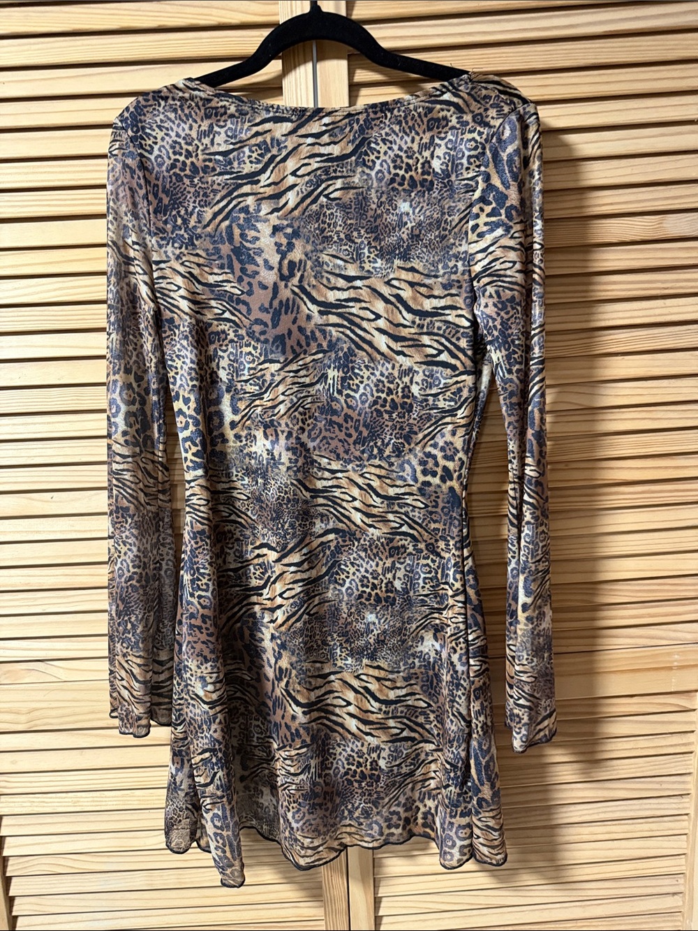 Long Sleeve Animal Print Midi Dress in Brown